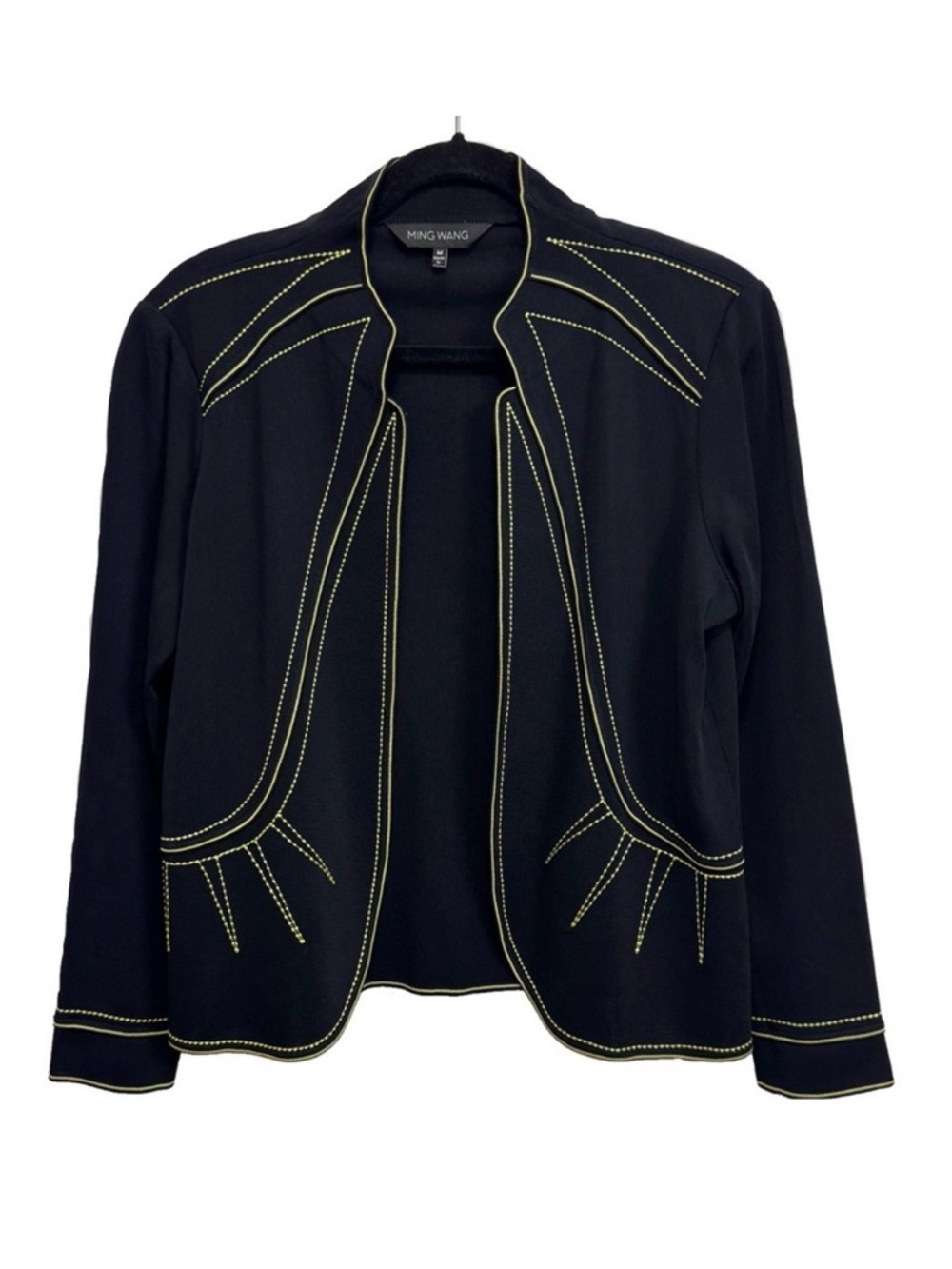 Ming Wang Black & Lime Green Contrast Stitched Open Front Jacket M